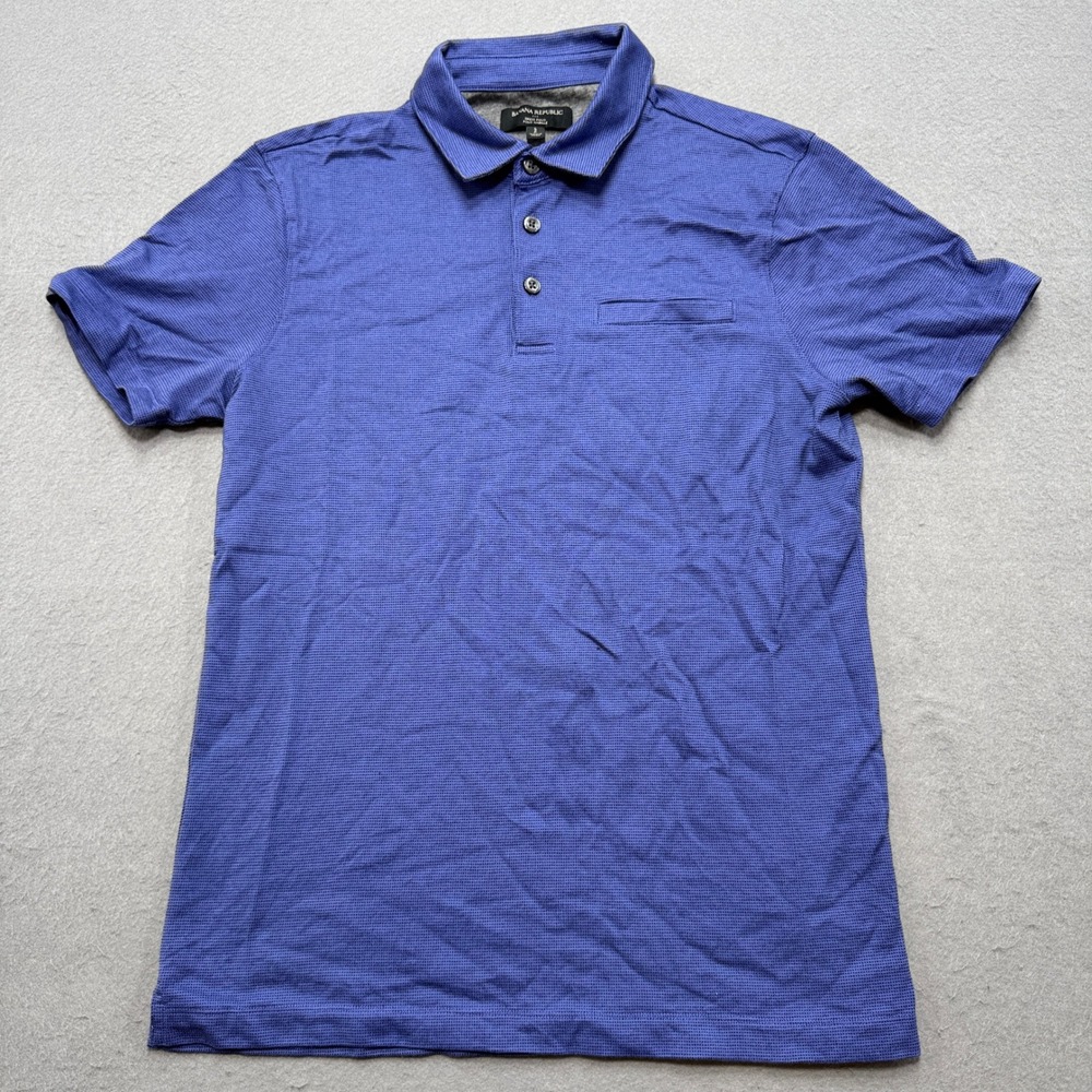 Banana Republic Polo Shirt Men's Small Blue Pique Short Sleeve Classic Athletic
